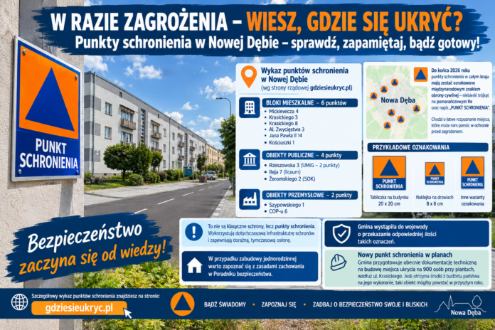 Punkty schronienia w Nowej Dębie